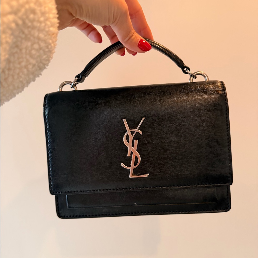 Yves Saint Laurent Black Satchel with Silver Logo